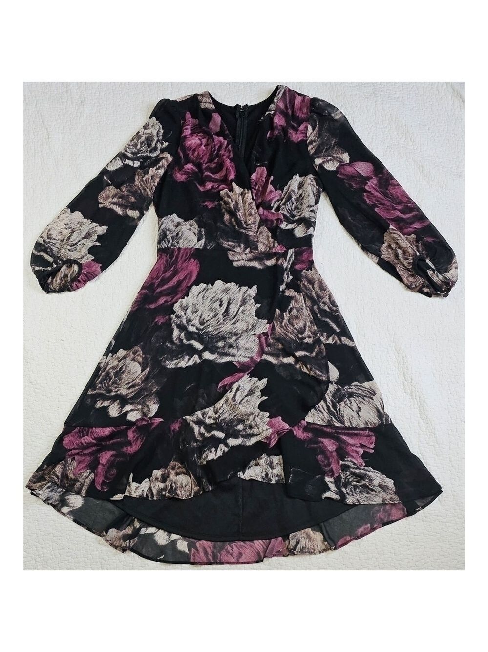 Le Chateau Floral Faus Wrap Sheer Dress